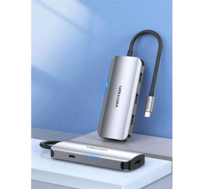 Vention Концентратор Vention USB3.1 Type-C --> HDMI/USB 3.0x3/PD 100W Hub 5-in-1 (TODHB)