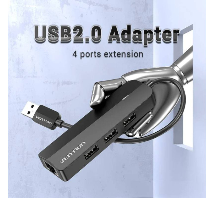 Vention Концентратор Vention USB 2.0 to 3хUSB 2.0 + RJ45 100M Ethernet (CHPBB)