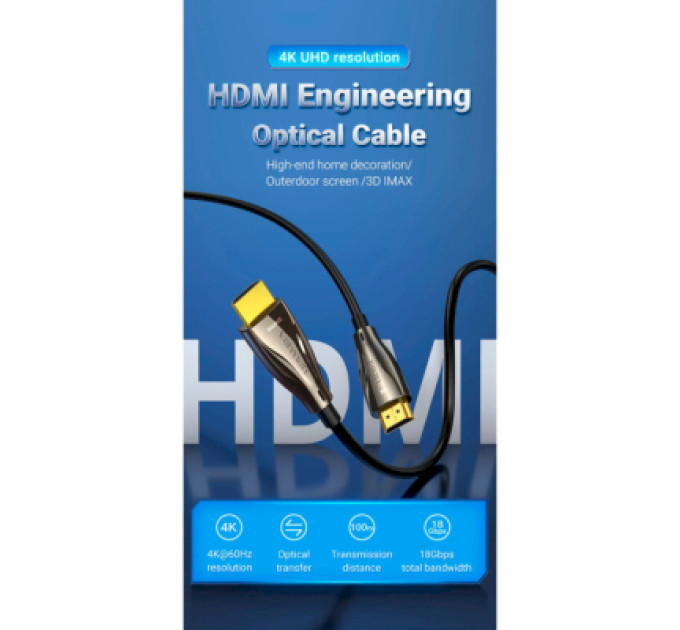 Vention Кабель мультимедійний HDMI to HDMI 30.0m V2.0 Optical 4K 60Hz 18Gbps Dolby 7.1 PVC Black Zinc Alloy Vention (ALABT)