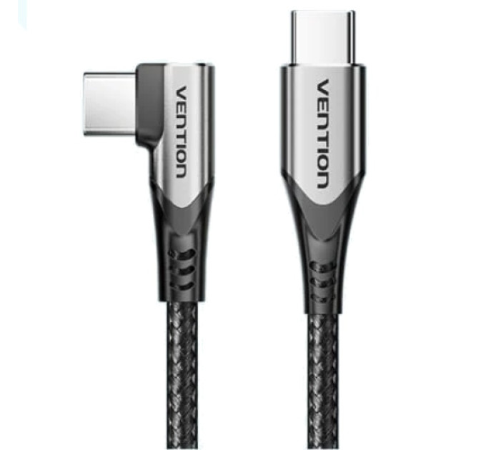 Vention Дата кабель USB-C to USB-C 0.5m USB2.0 60W (20V/3A) angle 90° Gray Aluminum Alloy Vention (TRAHD)