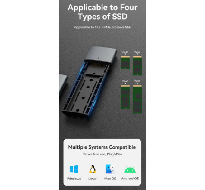 Vention Кишеня зовнішня Vention SSD M.2 (NVME) M-key USB Type-C 3.2 gray (KPGH0)