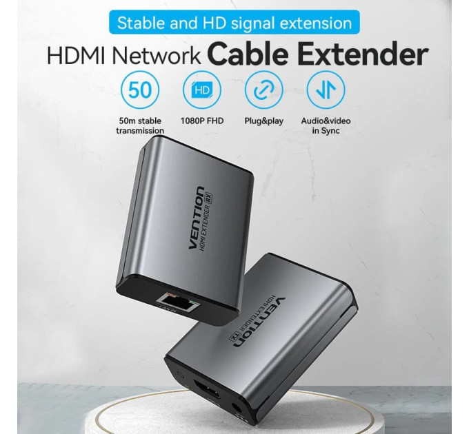 Vention Адаптер HDMI via UTP up to 60m w/Power adapter(RX/TX) V1.4 1080p 60Hz 3D DD7.1 Vention (AKGH0-EU)