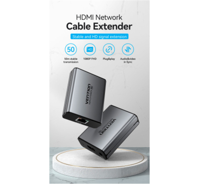 Vention Адаптер HDMI via UTP up to 60m w/Power adapter(RX/TX) V1.4 1080p 60Hz 3D DD7.1 Vention (AKGH0-EU)