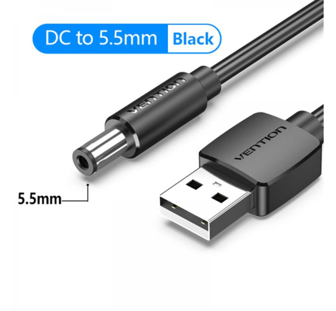 Vention Кабель Vention USB - DC (M/M), 5.5 мм, 0.5 м, Black (CEYBD)