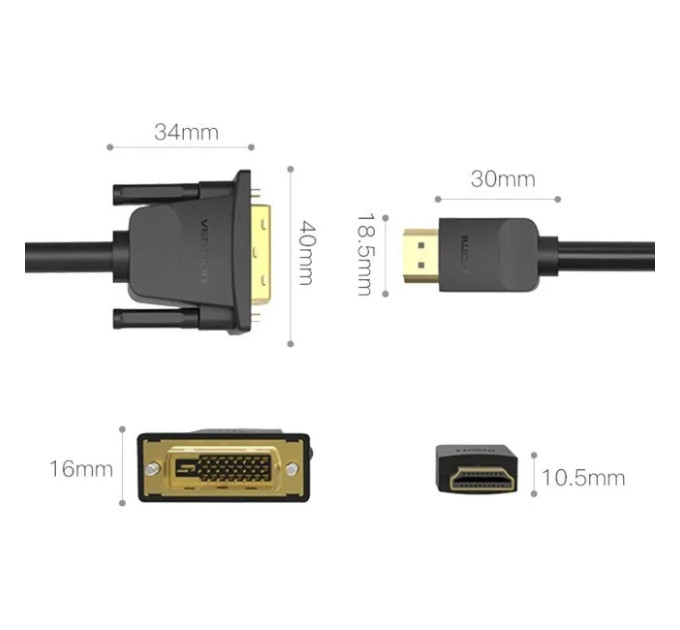 Vention Кабель Vention DVI - HDMI V 1.4 (M/M), 5 м, Black (ABFBJ)