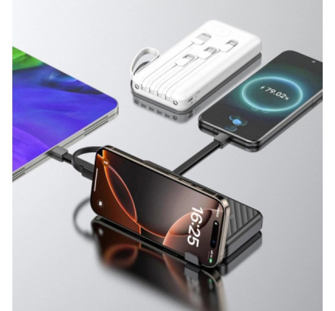 Dudao Батарея універсальна Dudao 10000mAh K11 10W, USB-A, USB-C, microUSB, with USB-A/USB-C/Lightning/MicroUSB cables White (6977196681860)