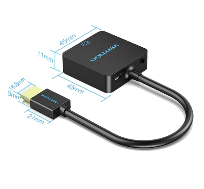 Vention Перехідник HDMI M to VGA F 1080P 60Hz 3,5mm Audio Micro USB (F) powered Vention (ACRBB)