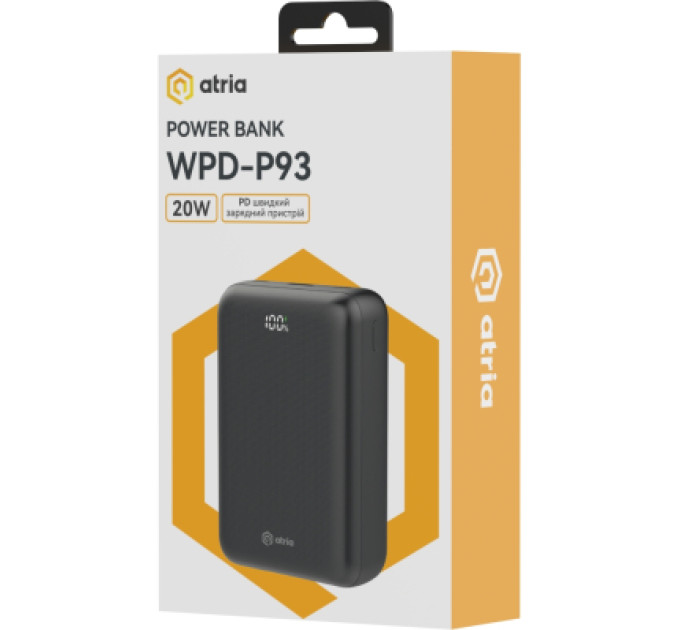 ATRIA Батарея універсальна Atria 30000mAh, PD/22.5W, QC/3.0 (WPD-P93)