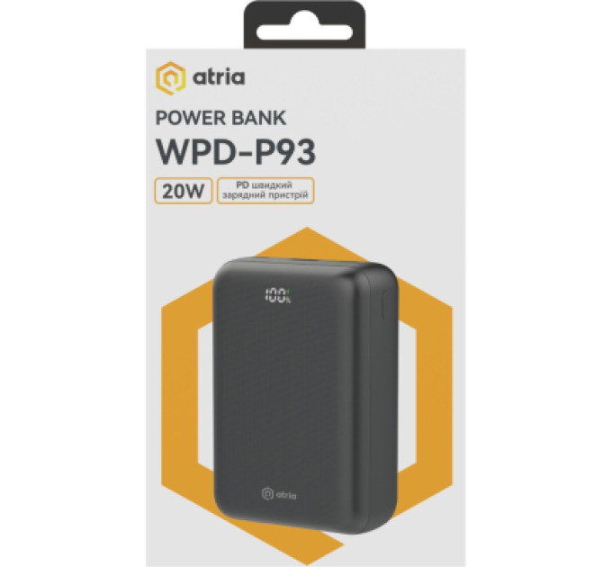 ATRIA Батарея універсальна Atria 30000mAh, PD/22.5W, QC/3.0 (WPD-P93)