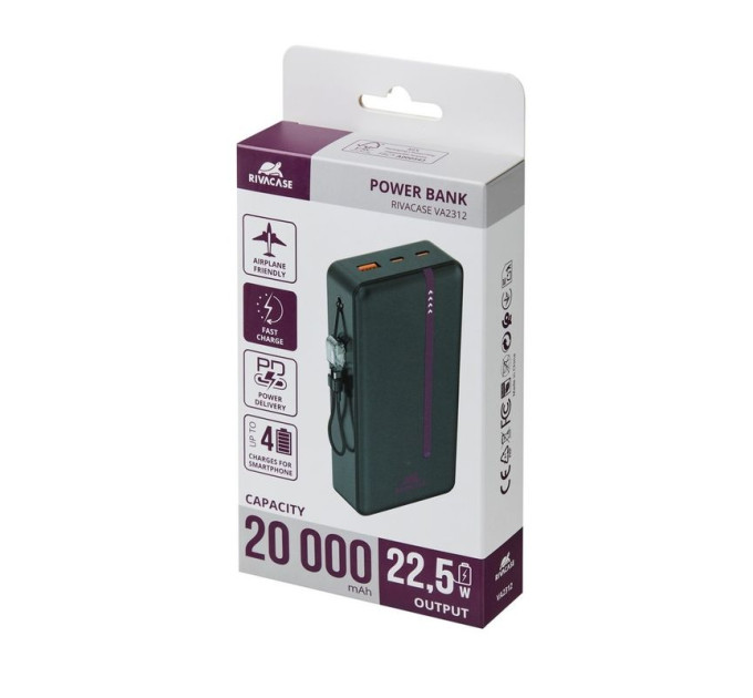 RivaCase Портативний зарядний пристрій Rivacase, 20000 mA, RIVAPOWER VA2312 (Black)