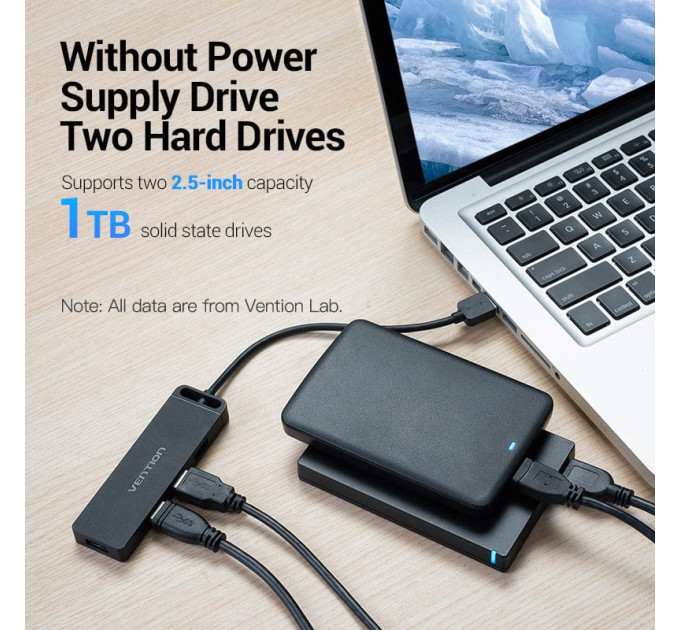 Vention Хаб USB 2.0 -> 4xUSB 2.0, 0.15м, Black Vention