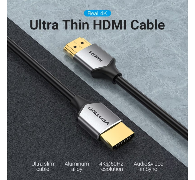 Vention Кабель HDMI M - M, 3.0 м, V2.0, 4K 60 Гц, Aluminum Alloy, Ultra Thin, Vention
