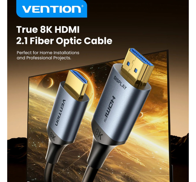 Vention Кабель HDMI M - M, 50.0м, V2.1, Optical 8K 60Гц 48Gbps Aluminum Alloy, сірий Vention