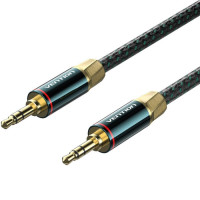 Кабель AUX Audio TRS M/M, 0.5м, Silver-plated, Zinc alloy, обплетення, зелений, Vention