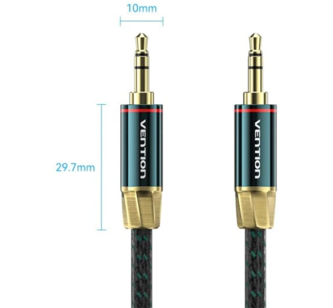 Vention Кабель AUX Audio TRS M/M, 2.0м, Silver-plated, Zinc alloy, обплетення, зелений, Vention