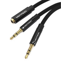 Перехідник Audio Jack TRS F -> 2xM, 1.0м, Cotton braided чорний Vention