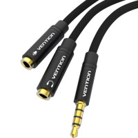 Перехідник Audio Jack TRS M -> 2xF, 1.0м, Cotton braided, чорний,  Vention
