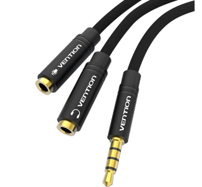 Vention Перехідник Audio Jack TRS M -> 2xF, 1.0м, Cotton braided, чорний,  Vention
