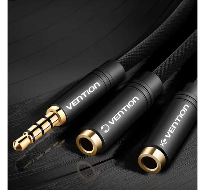 Vention Перехідник Audio Jack TRS M -> 2xF, 1.0м, Cotton braided, чорний,  Vention