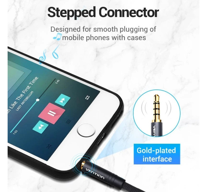Vention Перехідник Audio Jack TRS M -> 2xF, 1.0м, Cotton braided, чорний,  Vention