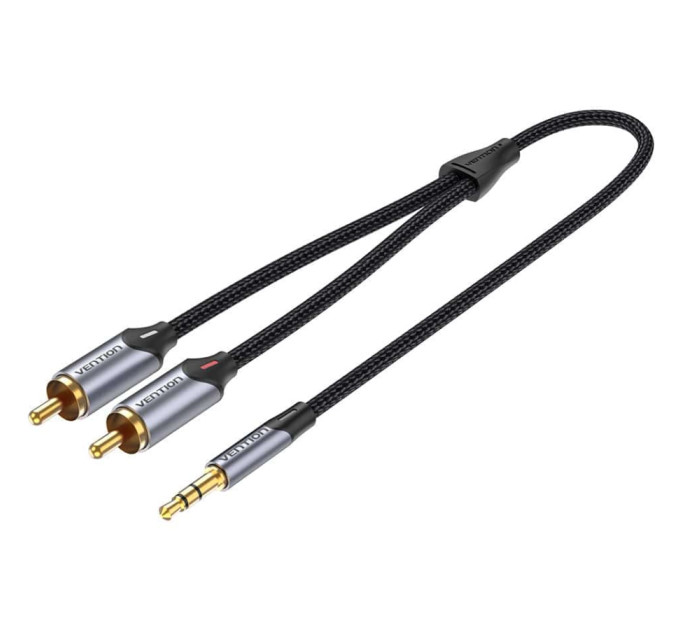 Vention Кабель AUX Audio TRS - RCAx2 M/M 3.0м, Gold-Plated, Aluminum alloy, чорний, Vention