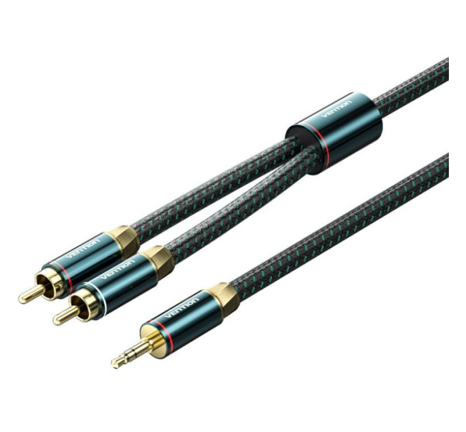 Vention Кабель AUX Audio HiFi TRS 3.5мм - RCAx2 M/M 1.5м, OFC Silver, Cotton braided, зелений, Ventio
