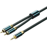 Кабель AUX Audio HiFi TRS 3.5мм - RCAx2 M/M 2.0м, OFC Silver, Cotton braided, зелений, Vention