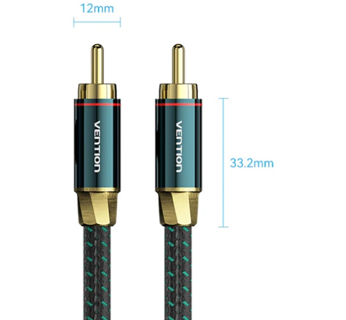 Vention Кабель AUX coaxial HiFi RCA M/M 8.0м OFC Silver, Zinc alloy, зелений, Vention