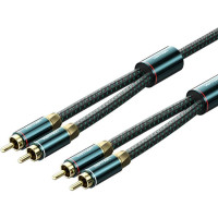 Кабель AUX Audio HiFi 2RCAx2 M/M 5.0м, OFC Silver, Zinc alloy, зелений, Vention