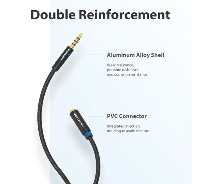 Vention Кабель AUX Audio TRS M/F 5.0м Gold-Plated, нейлонове обплетення, чорний Vention