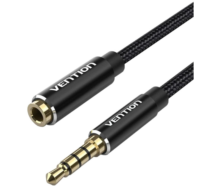 Vention Кабель AUX Audio TRS M/F 1.5м Gold-Plated, нейлонове обплетення, чорний Vention