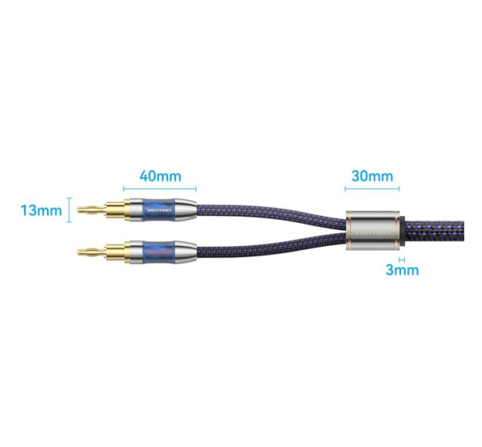 Vention HiFi Audio Speaker Cable 2.0м,Banana 2xM/M,4N OFC Silver, Gold-Plated,TPE + обплетення,Vention