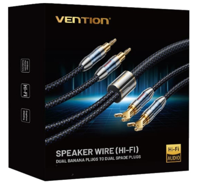Vention HiFi Audio Speaker Cable 1.5м,Banana-Spade 2xM/M,4N OFC Silver, Gold-Plated,TPE + обплетення,Vention