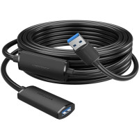 Кабель продовжувач USB 3.0 AM/AF 10.0м, активний, 2 підсилювачі, дод. живлення USB-C, чорний,Vention
