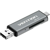 Card Reader USB 2.0, 2-слота SD/TF, USB-A/USB-C/Micro-B, Aluminum  Alloy, чорний Vention