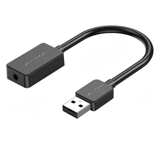 Vention Звукова карта USB AUX jack, 1*TRS, 0.15м, OMTP/CTIA, чіп шумозаглушення,  чорна Vention