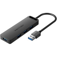 Хаб USB 3.0 -> 4xUSB 3.0, 0.15м, з живленням Micro-USB,чорний Vention