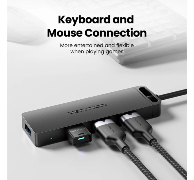 Vention Хаб USB 3.0 -> 4xUSB 3.0, 1.0м, з живленням Micro-USB,чорний Vention