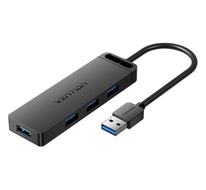 Vention Хаб USB 3.0 -> 4xUSB 3.0, 1.0м, з живленням Micro-USB,чорний Vention