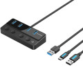 Vention Хаб USB 3.0 -> 4xUSB 3.0, з вимикачами, 1.0м, з живленням USB-С,чорний Vention