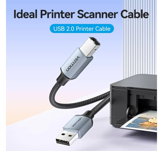 Vention Кабель USB 2.0 AM-BM, 5.0 м, 480Mbps Printer, обплетення сірий Vention