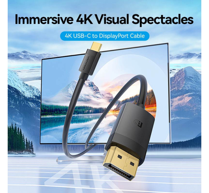 Vention Кабель USB 3.1 Type-C M - DisplayPort M, 1.0м, v.1.2, 4K60Hz, Aluminum Alloy чорний Vention