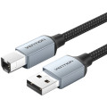Vention Кабель USB 2.0 AM-BM, 2.0м, 480Mbps Printer, обплетення, Aluminum Alloy, сірий Vention