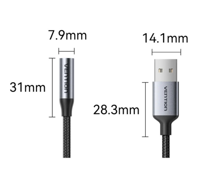 Vention Звукова карта USB AUX jack, TRRS, 0.25м, OMTP та CTIA, обплетення,  Vention