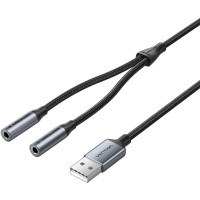 Звукова карта USB AUX jack, 2*TRS (Mic + Ear)  0.25м, обплетення, Aluminum Alloy Vention