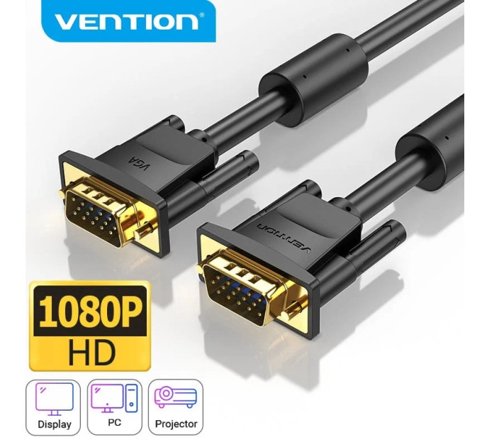 Vention Кабель VGA 15M-15M, 8.0м, з ферритами, чорний Vention