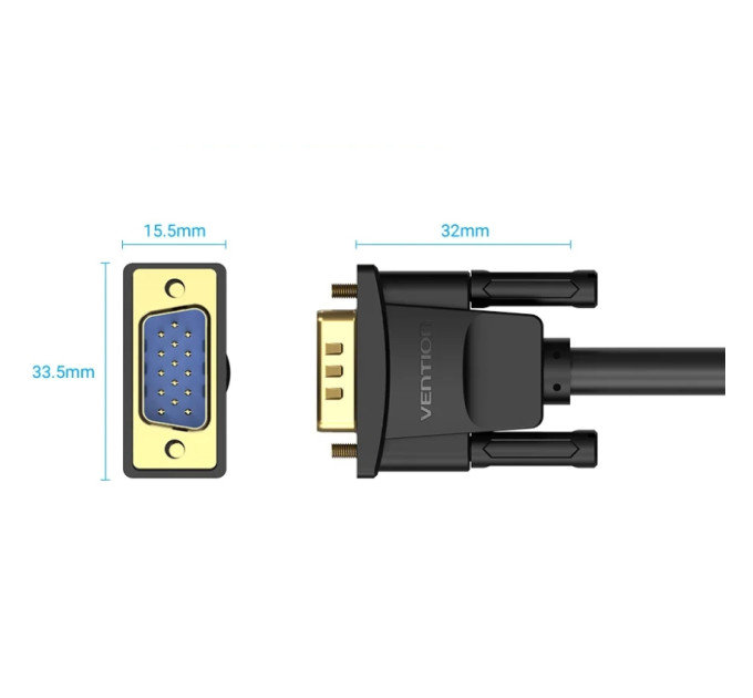Vention Кабель VGA 15M-15M, 8.0м, з ферритами, чорний Vention