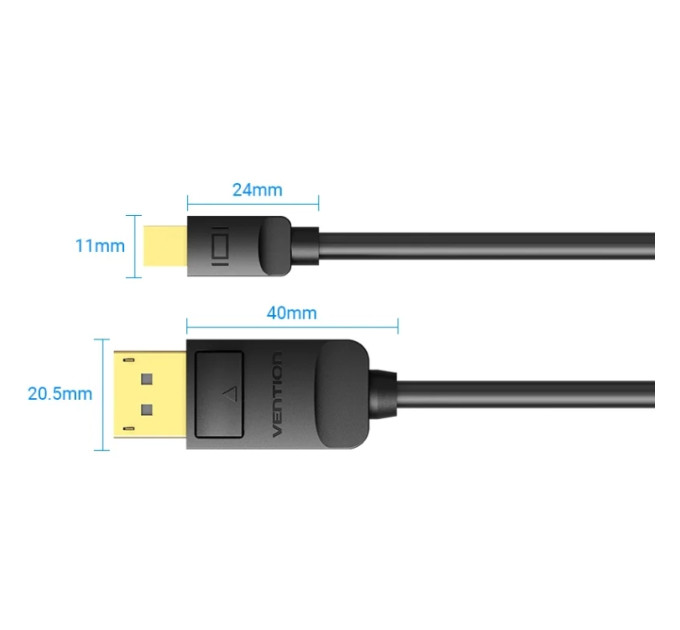 Vention Кабель Mini DisplayPort - DisplayPort M/M 2.0м, 4K 60Hz двонаправлений, чорний, Vention