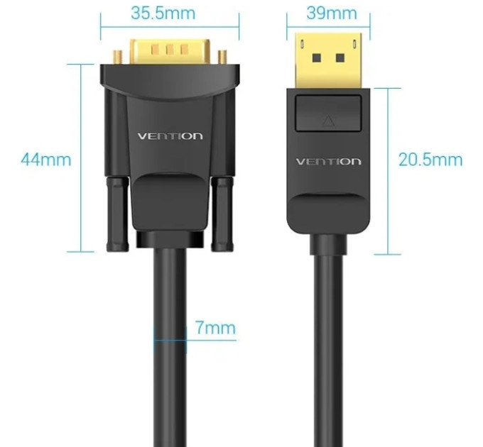 Vention Кабель DisplayPort M - VGA M, 2.0м, 1080P 60Гц, Gold-Plated, чорний Vention