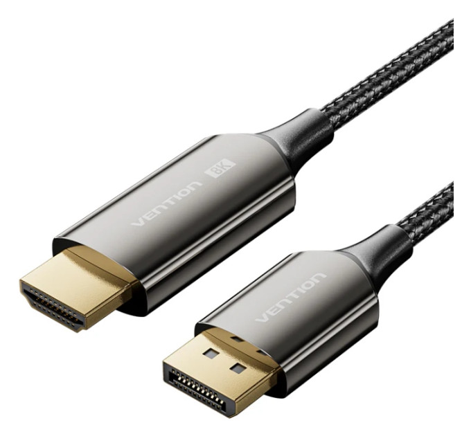 Vention Кабель DisplayPort M - HDMI M V1.4, 1.8м, 8K 60hz,Dynamic HDR, нейлонове обплетення, чорний, Vention